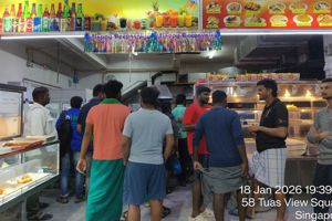 Indian food stall, drink stall business in workers dormitory